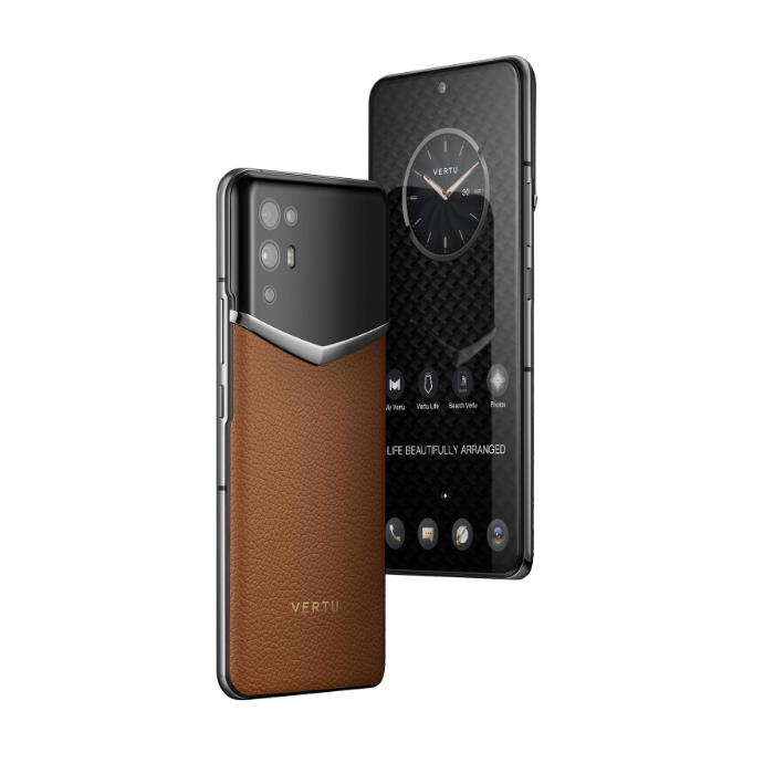 iVERTU Calfskin 5G Phone, Unlocked Smartphone, Secure Encrypted, 64MP Camera, 12+512G, 120Hz FHD+(1080 * 2400) OLED Display, Dual SIM, Fast Charge (Ochre Brown)