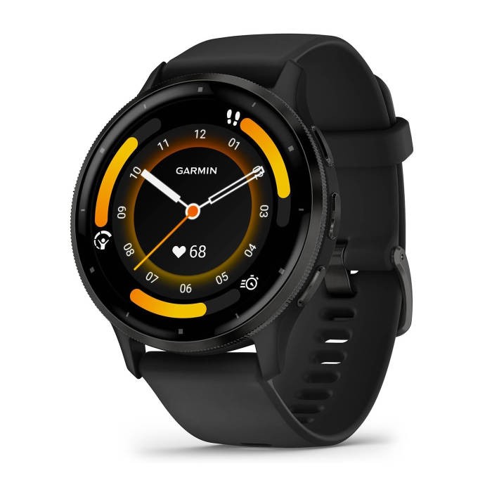 Garmin Venu 3 Slate Stainless Steel Bezel 1.4-Inch AMOLED Touchscreen Display Smart Watch with 45mm Black Case and Silicone Band